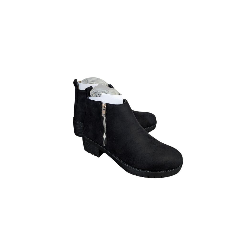 NWT Pretty Little Thing Black Double Zip Chunky Heel Booties Size 3